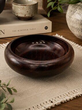 Vintage Japanese Kashiki Rosewood Snack Bowl | Hand Turned Wooden Serving Dish